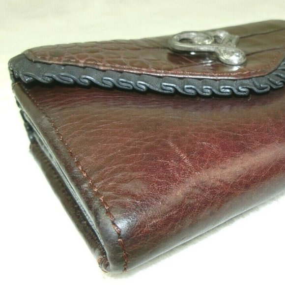 Brighton Leather Wallet Brown Crocodile Reptile - Picture 3 of 8